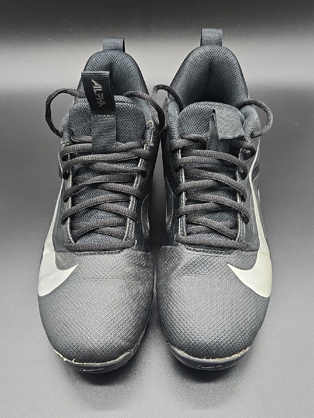 Nike | Men’s |Cleats | Black | Trainers with White Swoosh | Sz 8.5